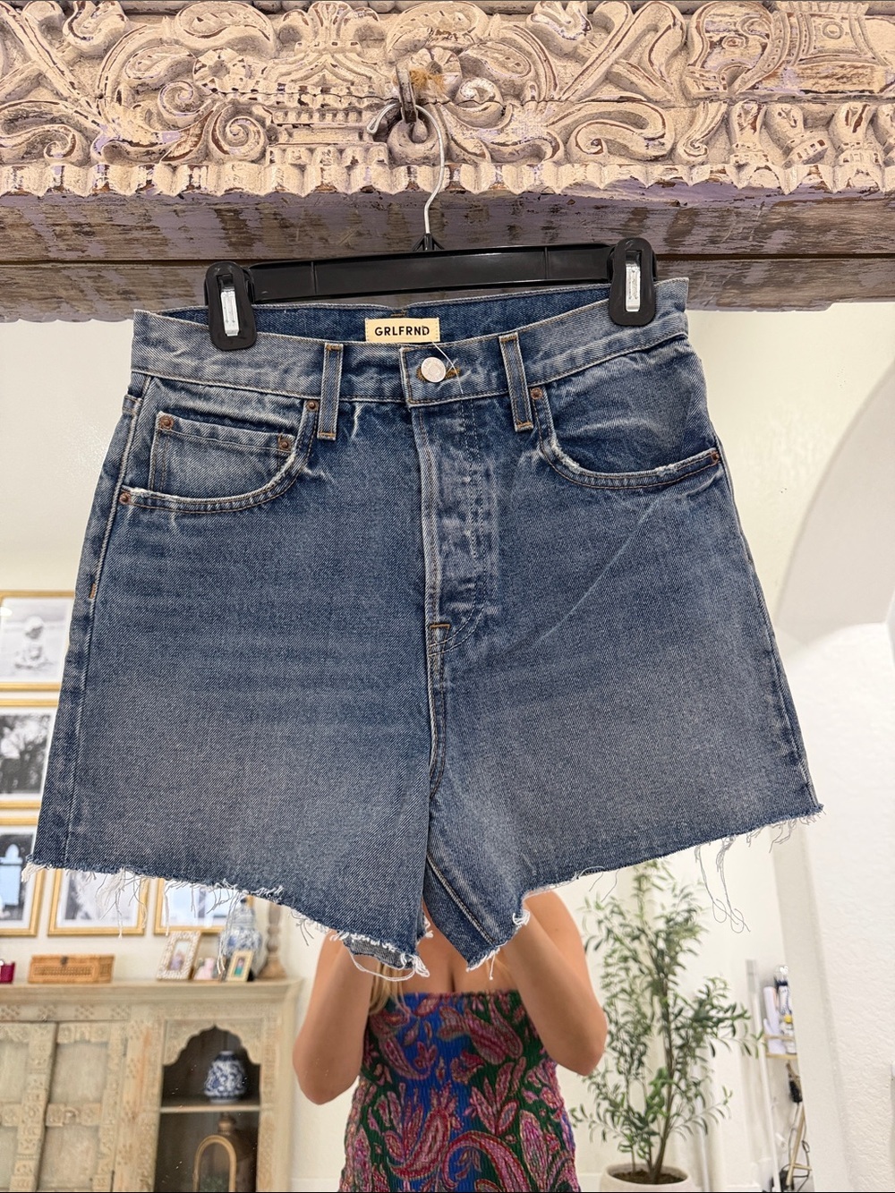 Revolve 100% Cotton GRLFRND Super High-Rise Raw Hem Blue Jean Shorts